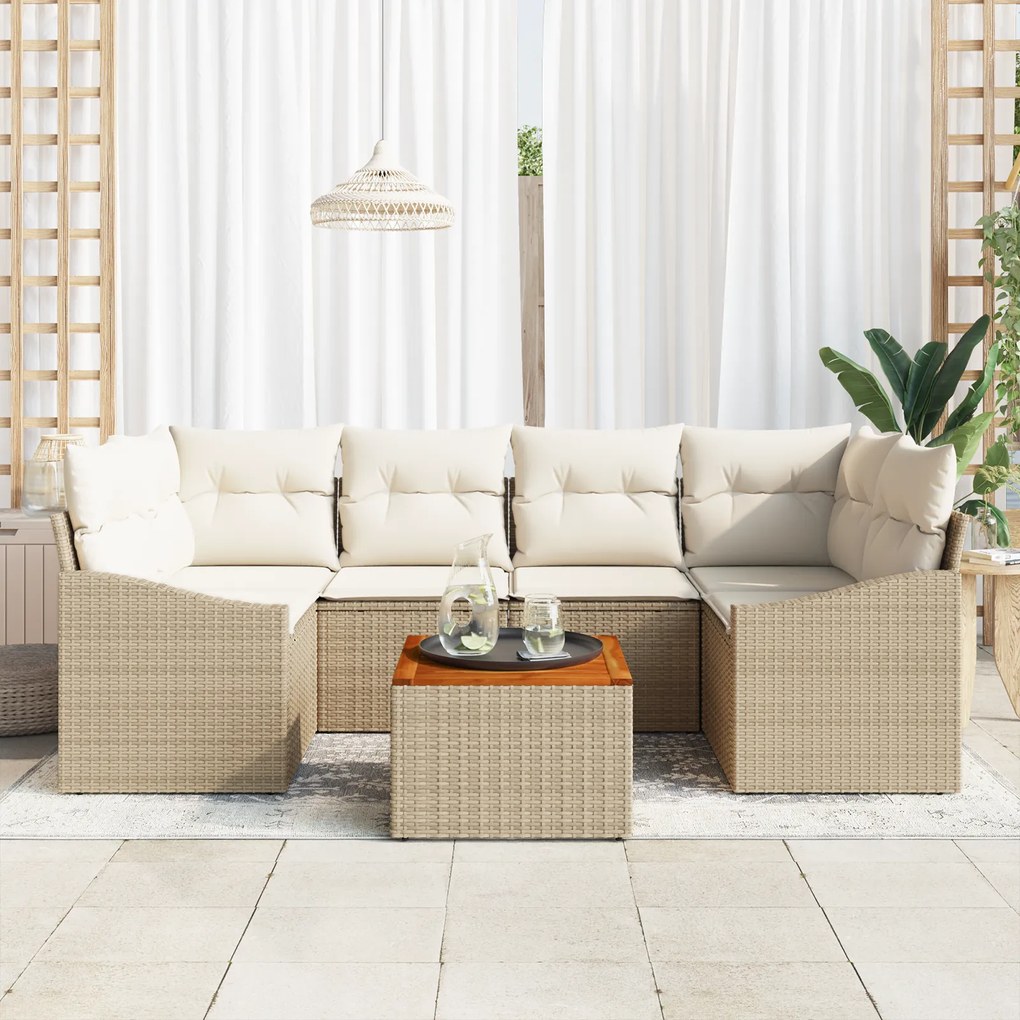 vidaXL Σετ Καναπέ Κήπου 7 pcs Beige, λευκό 55 x 55 x 37 εκ