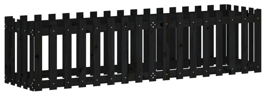 vidaXL Ζαρντινιέρα με Σχέδιο Φράχτη Μαύρη 200x50x50 εκ. Μασίφ Πεύκο