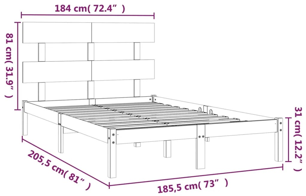 vidaXL Πλαίσιο Κρεβατιού 180 x 200 εκ. Μασίφ Ξύλο Super King Size