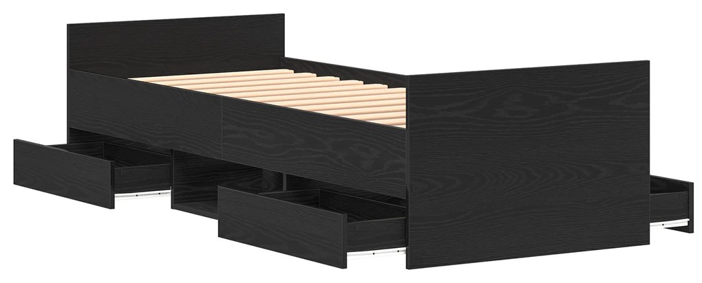 vidaXL Κρεβάτι χωρίς Στρώμα Μαύρη Δρυς 75x190 εκ Επεξεργασμένο Ξύλο