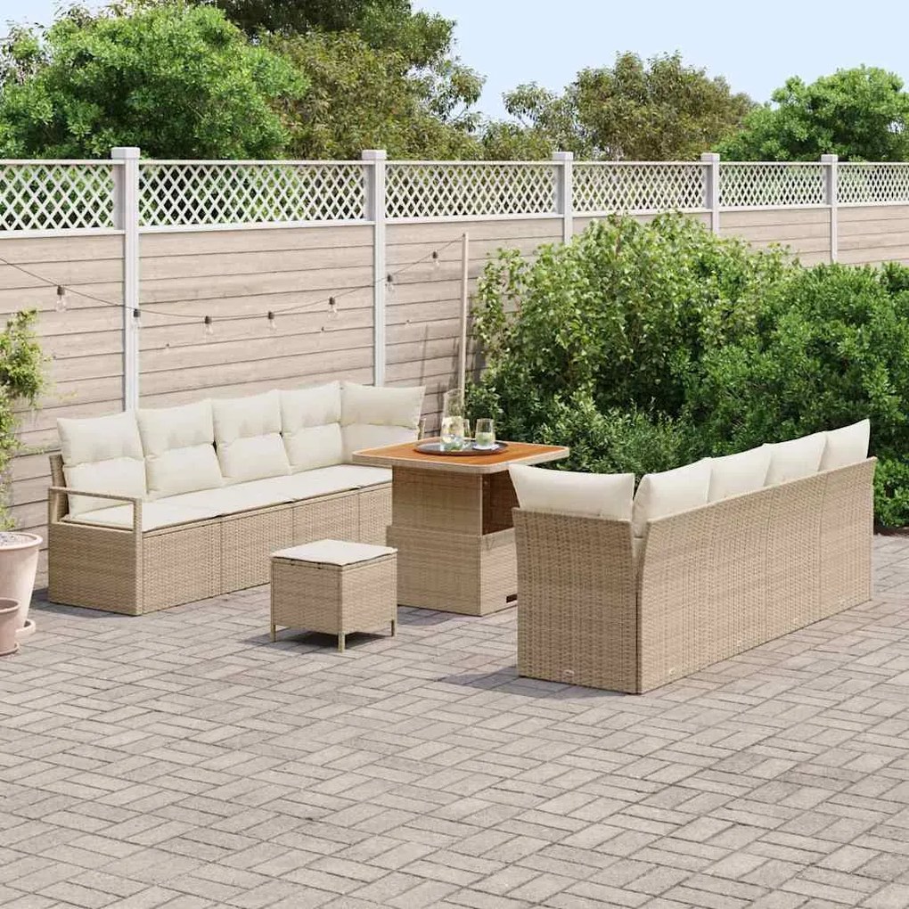 vidaXL Σετ Καναπέ Κήπου με μαξιλάρι 11 pcs Μπεζ Πολυ ράταν