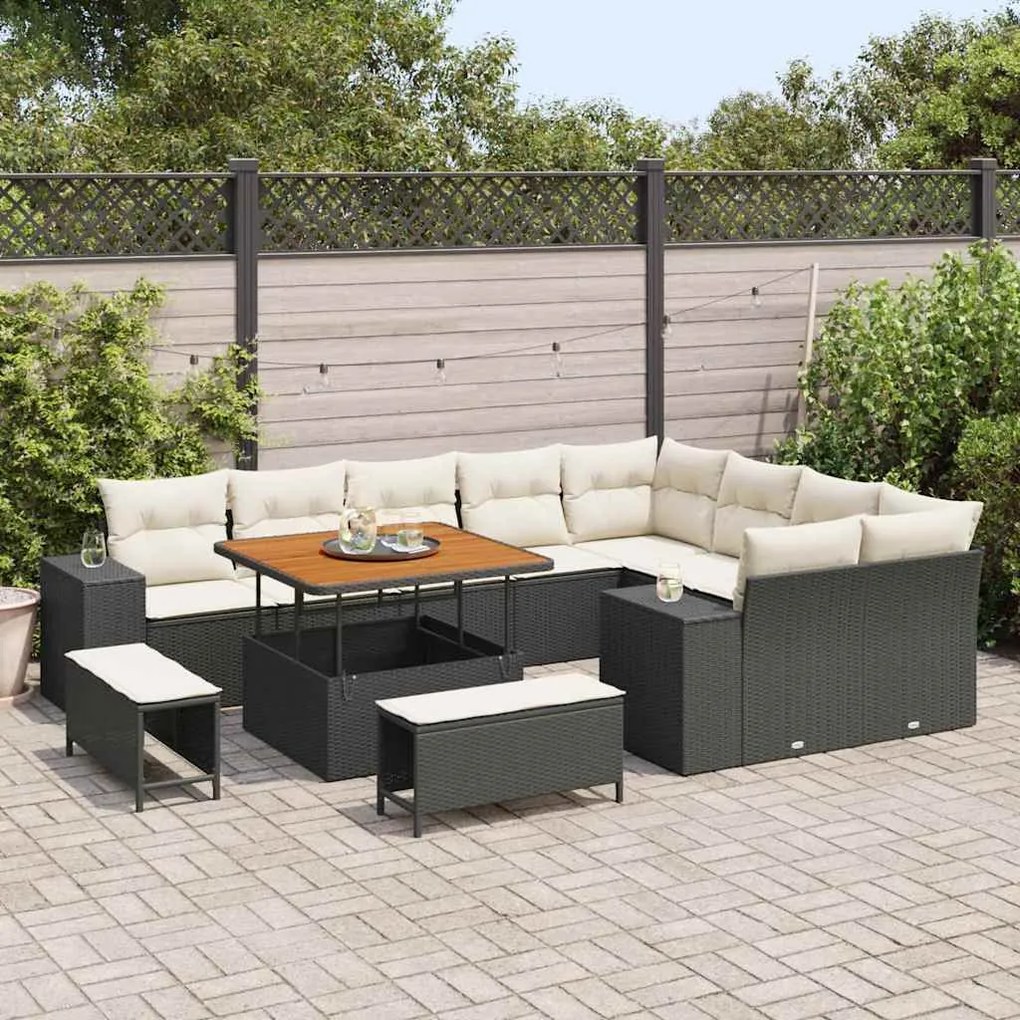 vidaXL Σετ Καναπέ Κήπου 12 pcs Μαύρο συνθετικό ρατάν