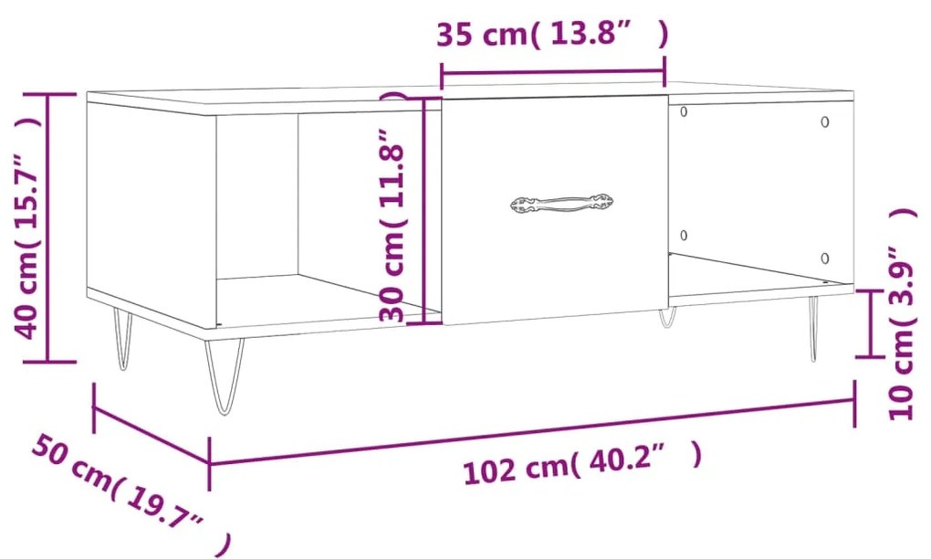 Τραπεζάκι Σαλονιού Γκρι Σκυρ. 102x50x40 εκ. Επεξεργασμένο Ξύλο - Γκρι