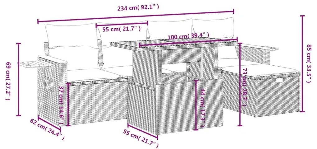 Σετ Καναπέ Κήπου 6 τεμ. Μπεζ Συνθετικό Ρατάν με Μαξιλάρια - Μπεζ