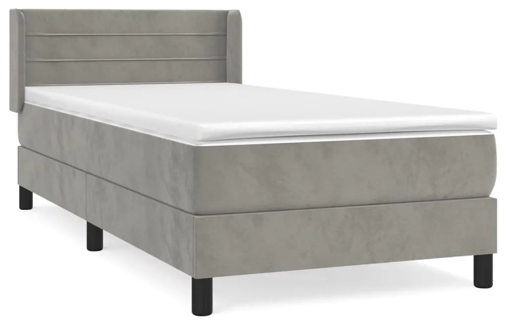 vidaXL Κρεβάτι Boxspring με Στρώμα Ανοιχτό Γκρι 80x200 εκ. Βελούδινο