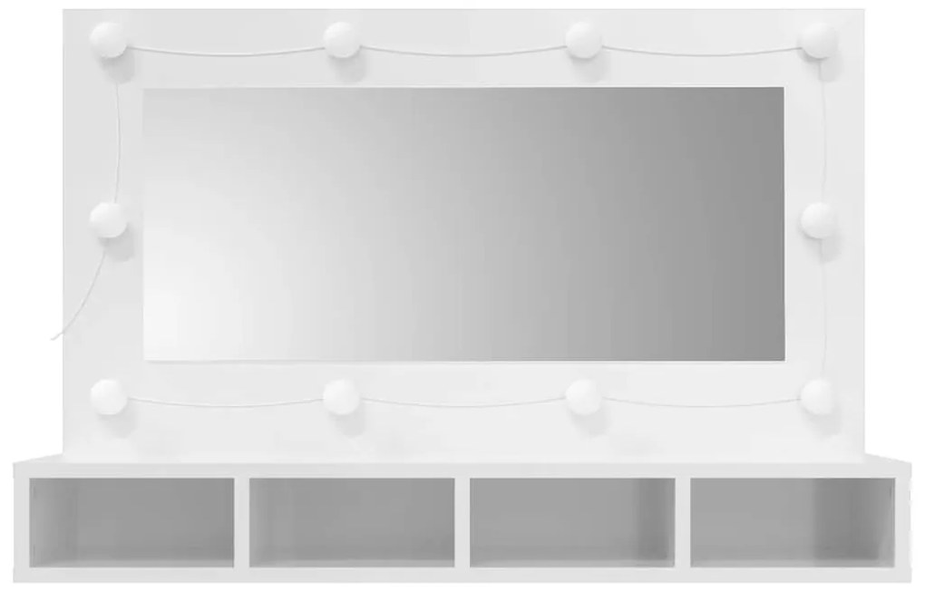 vidaXL Έπιπλο Καθρέπτη με LED Γυαλιστερό Λευκό 90 x 31,5 x 62 εκ.