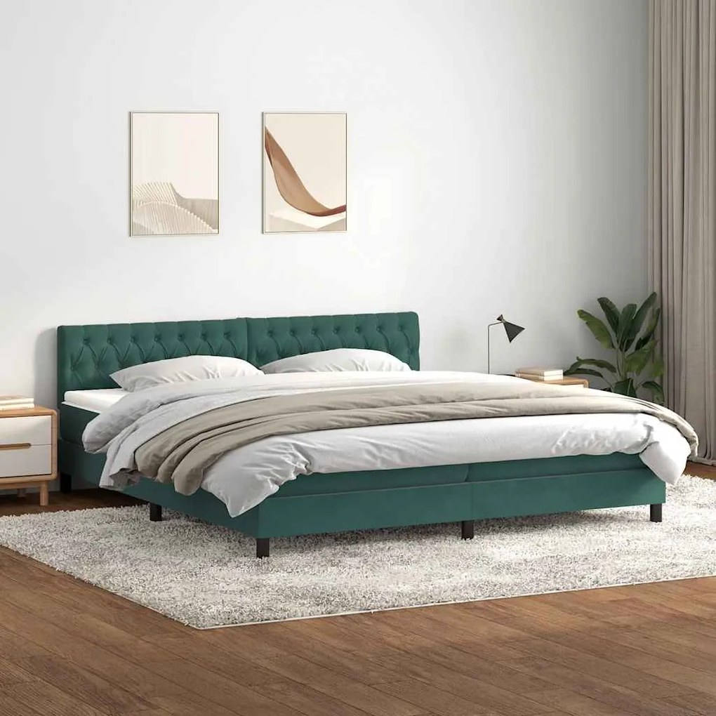 vidaXL Κρεβάτι Boxspring με Στρώμα Σκούρο Πράσινο 200x210εκ. Βελούδινο