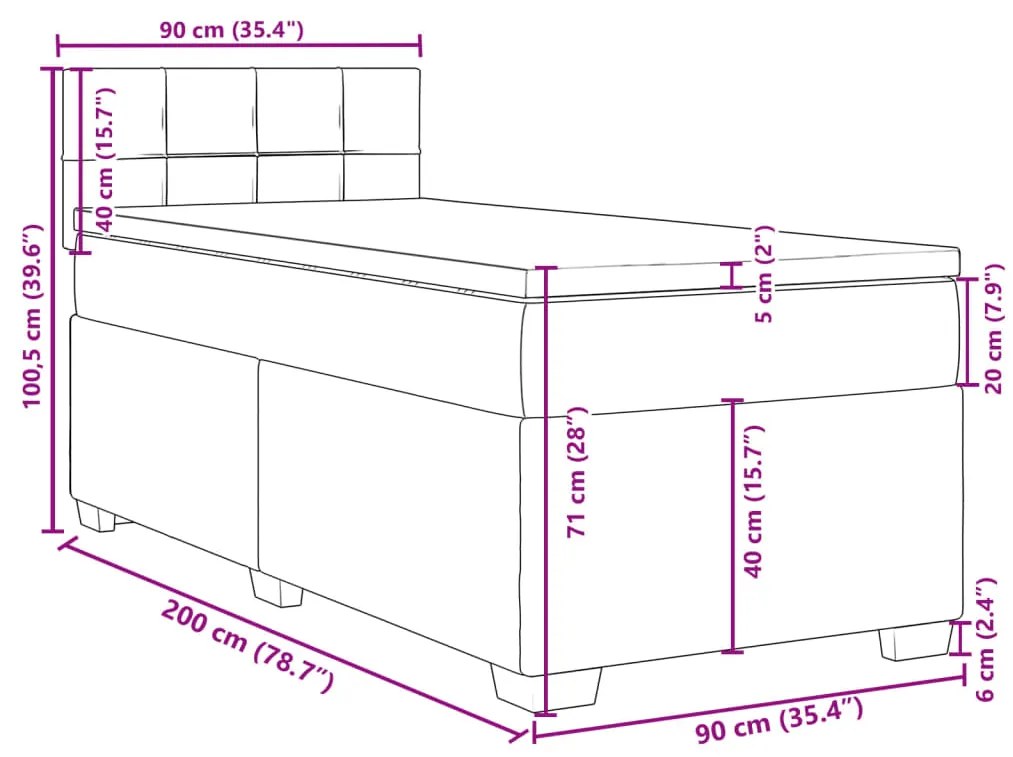 Κρεβάτι Boxspring με Στρώμα Ροζ 90x200 εκ. Βελούδινο - Ροζ