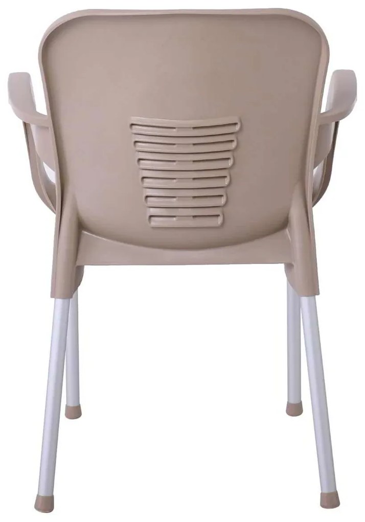 LARA-II Πολυθρόνα Dining Στοιβαζόμενη, ALU Silver, PP Tortora
