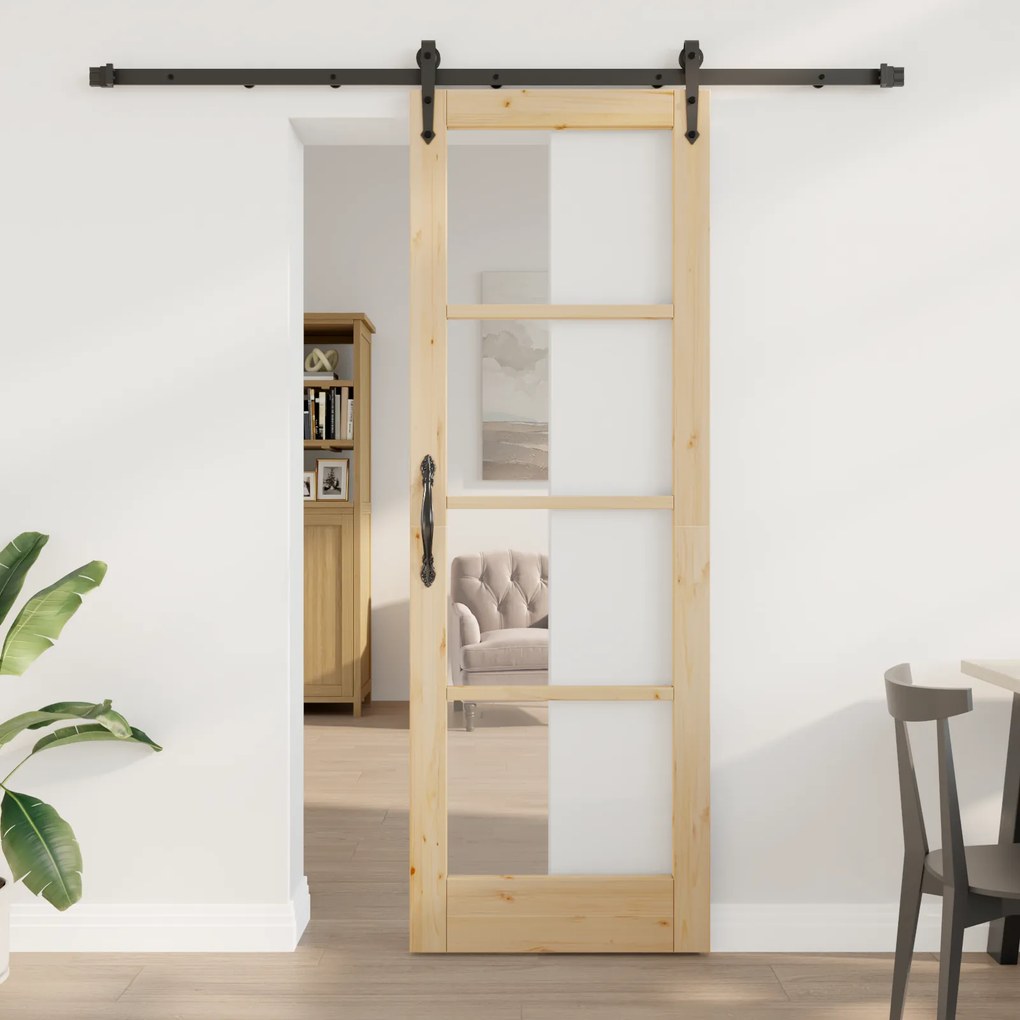 vidaXL Συρόμενη Πόρτα με Σετ Εξαρτημάτων 73.5x211 εκ. Μασίφ Ξύλο Πεύκου