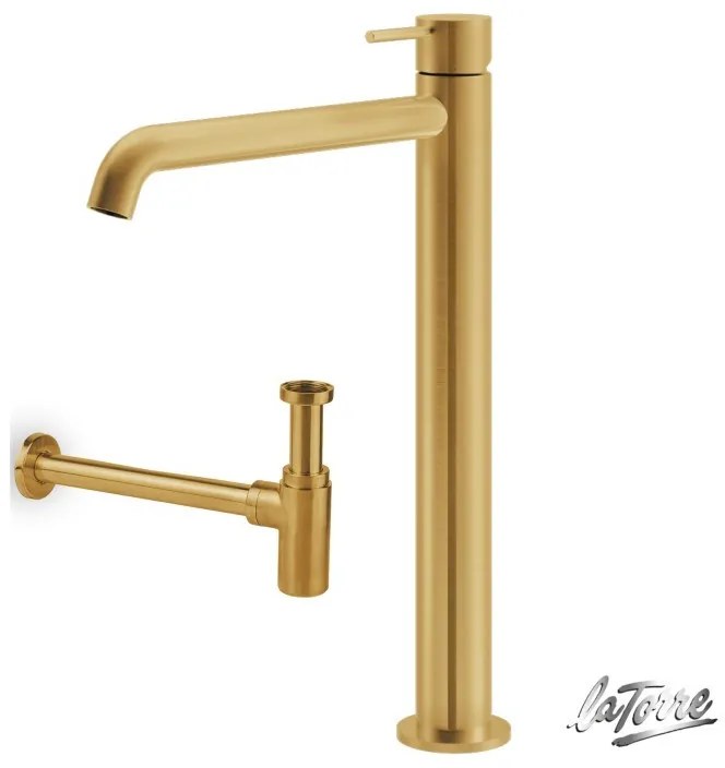 La Torre ELLE 316 Gold Brushed PVD ΣΕΤ Σιφών με αποσπώμενο πώμα καθαρισμού+Μπαταρία Νιπτήρος υψηλή