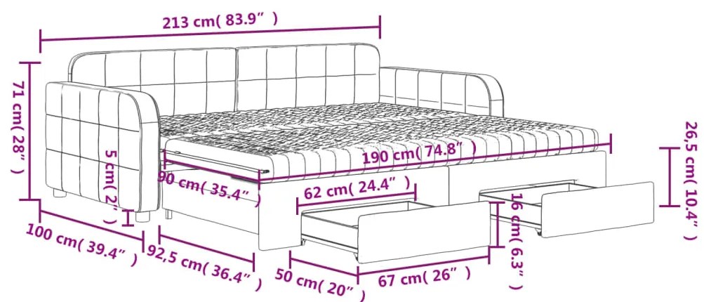 Καναπές Κρεβάτι Συρόμενος Μαύρο 90x190 εκ. Βελούδο &amp; Συρτάρια - Μαύρο