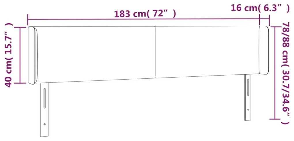 vidaXL Κεφαλάρι Κρεβατιού LED Μαύρο 183x16x78/88 εκ. Βελούδινο