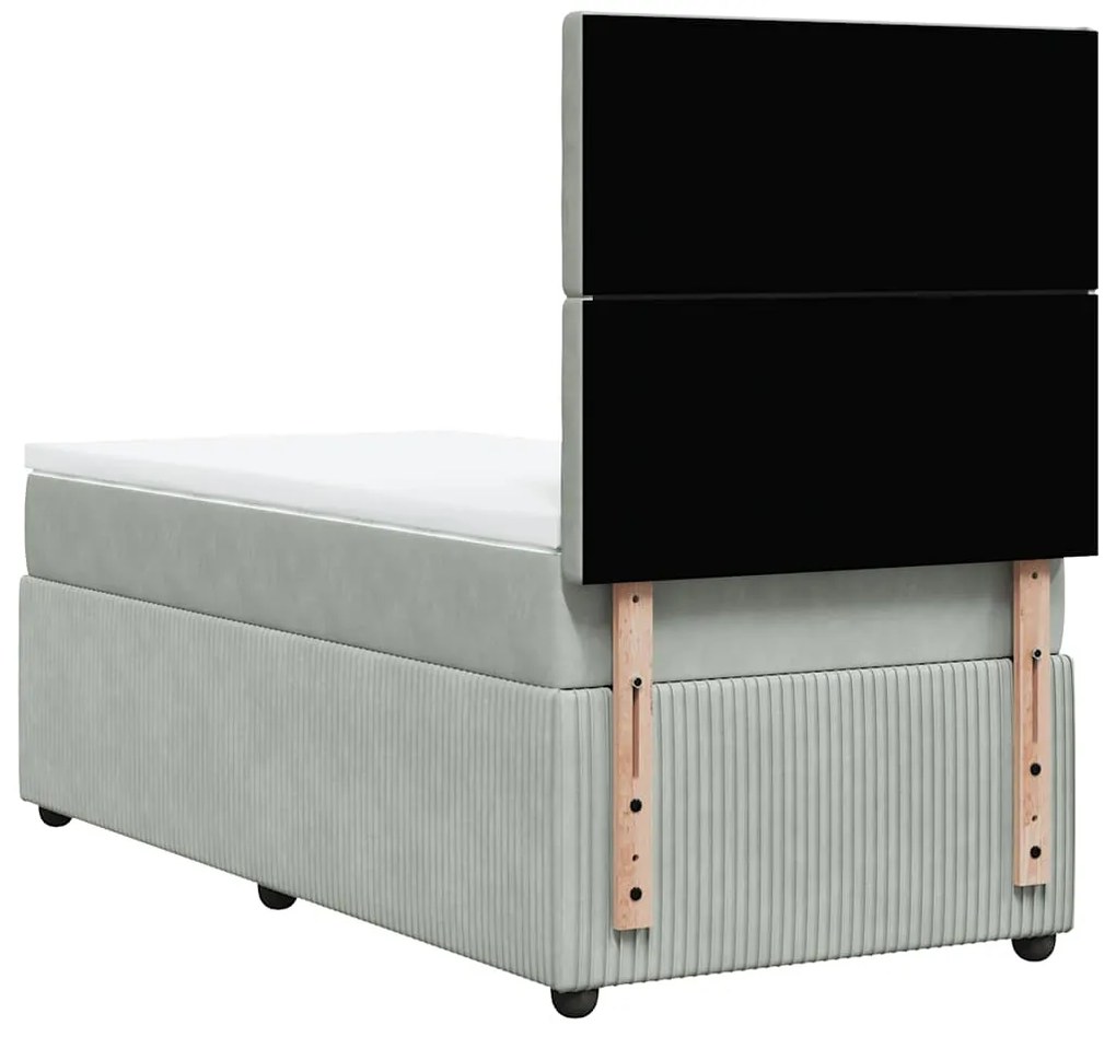 vidaXL Κρεβάτι Boxspring με Στρώμα Ανοιχτό Γκρι 90x190 εκ. Βελούδινο