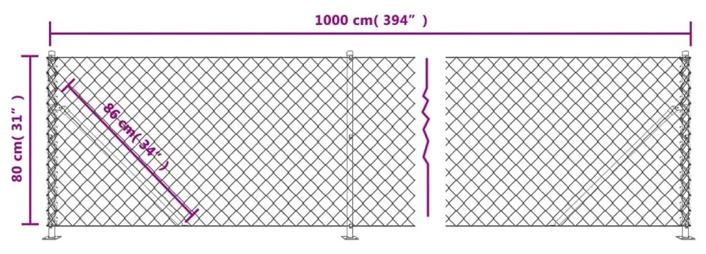 vidaXL Συρματόπλεγμα Περίφραξης Ανθρακί 0,8 x 10 μ. με Βάσεις Φλάντζα