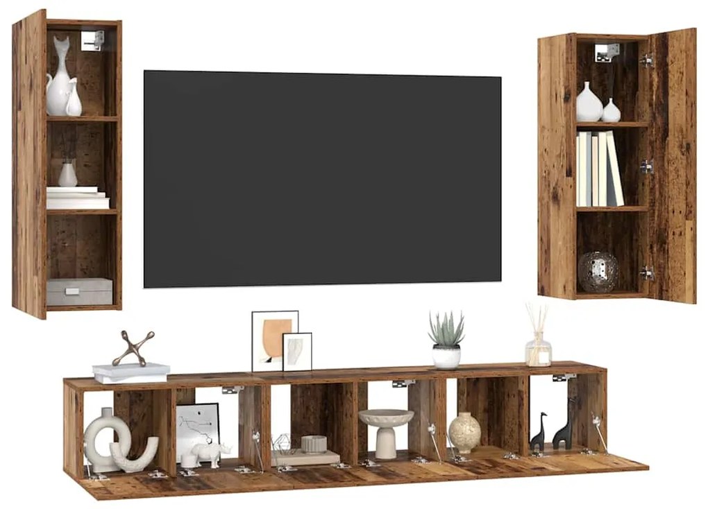 vidaXL Σετ επίπλου τηλεόρασης 4 pcs Παλαιό ξύλο 30.5 x 30 x 90 cm