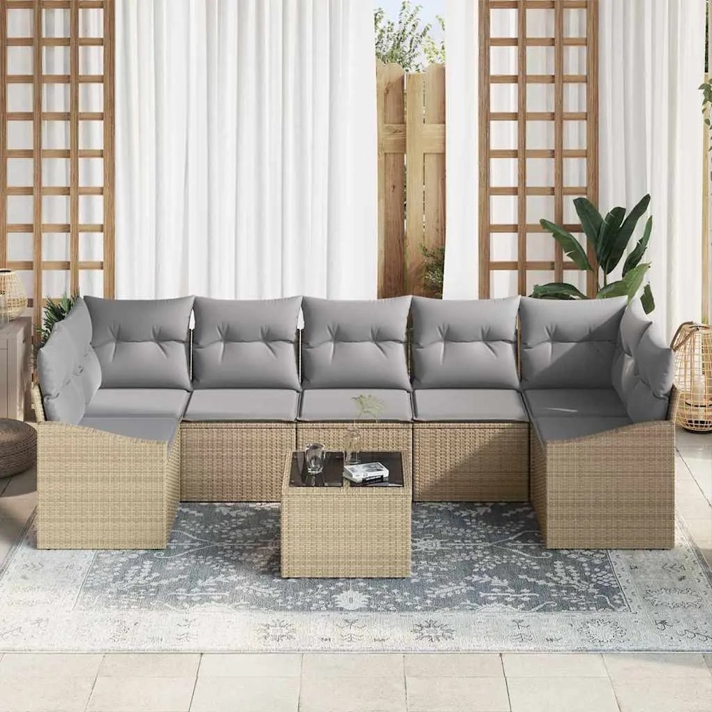 vidaXL Σετ Καναπέ Κήπου με μαξιλάρι 8 pcs Μπεζ, Γκρι 55 x 55 x 37 εκ