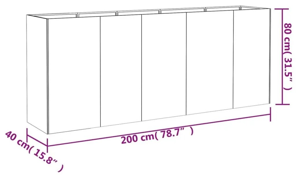 Ζαρντινιέρα 200 x 40 x 80 εκ. από Ατσάλι Σκληρυθέν στον Αέρα - Καφέ