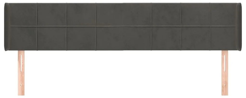 Κεφαλάρι με Πτερύγια Σκούρο Γκρι 183x16x78/88 εκ. Βελούδινο - Γκρι