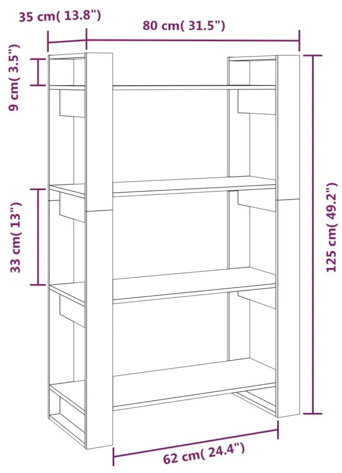 Βιβλιοθήκη/Διαχωριστικό Χώρου 80x35x125 εκ. Μασίφ Ξύλο Πεύκου - Καφέ