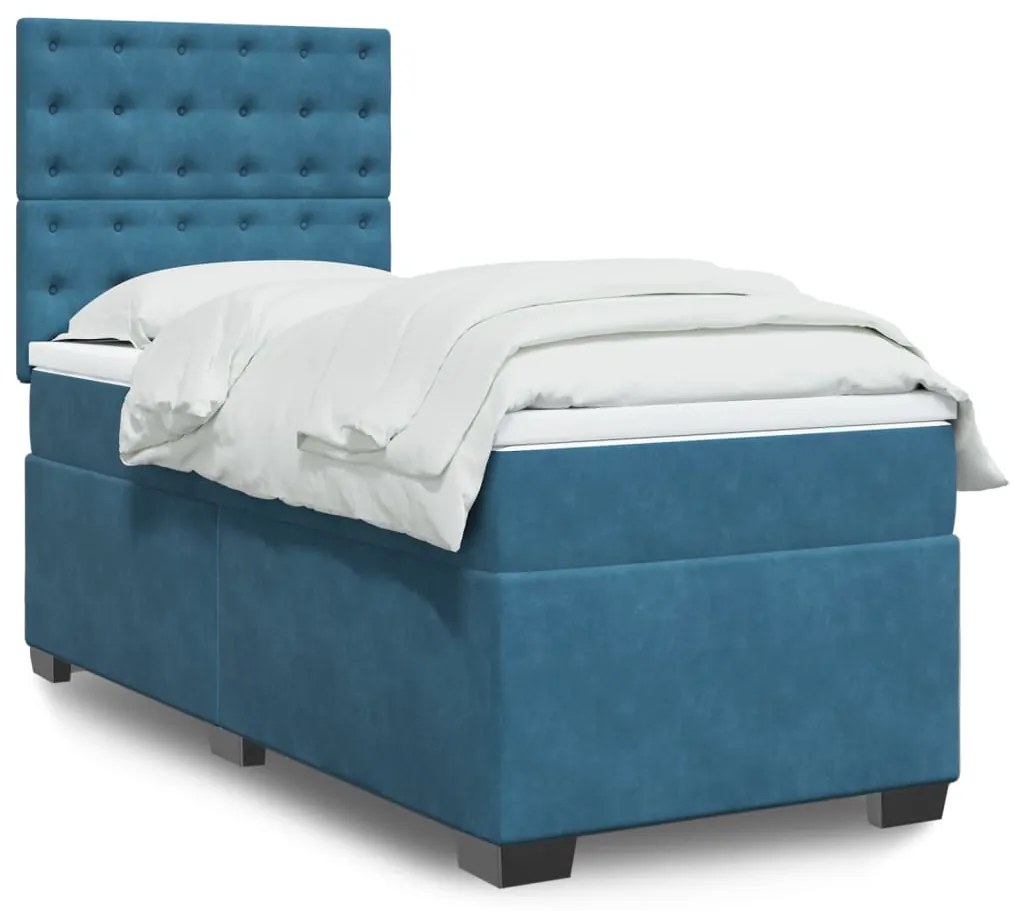 vidaXL Κρεβάτι Boxspring με Στρώμα Μπλε 90x200 εκ. Βελούδινο