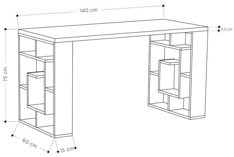 Γραφείο Labirent χρώμα λευκό-καρυδί 140x60x75εκ