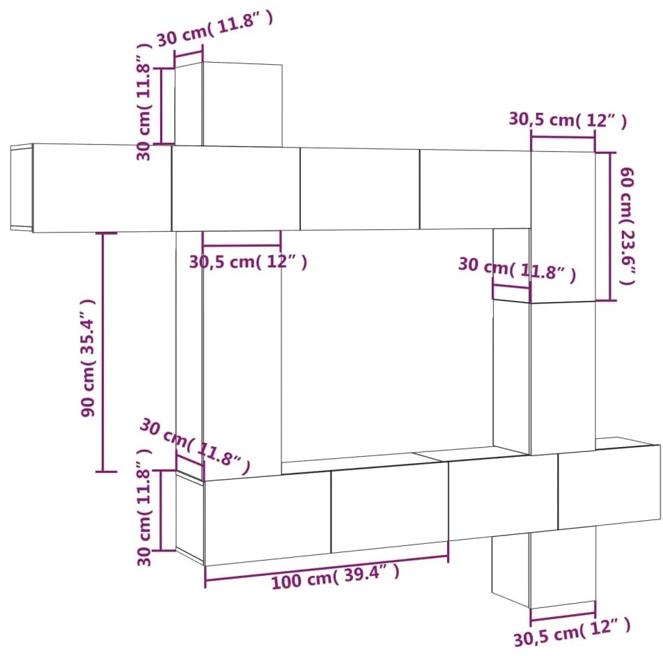 vidaXL Σετ Επίπλων Τηλεόρασης 9 Τεμαχίων Γκρι Σκυρ. Επεξεργασμένο Ξύλο