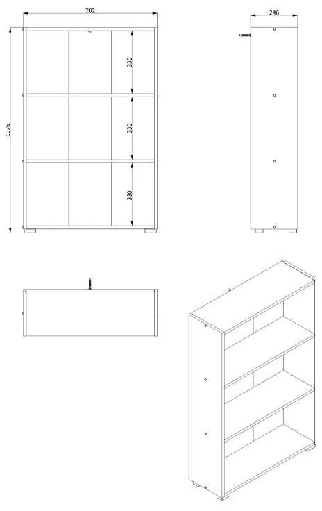 Βιβλιοθήκη Tomar 3 Γκρί Δρύς 70x24,5x107,5 εκ.