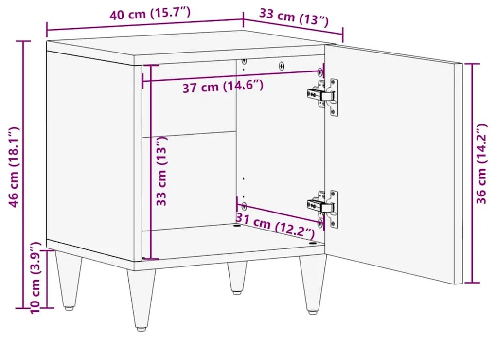 Κομοδίνα 2 τεμάχια ανοιχτό γκρι 40x33x46 cm μασίφ ξύλο Mango - Γκρι