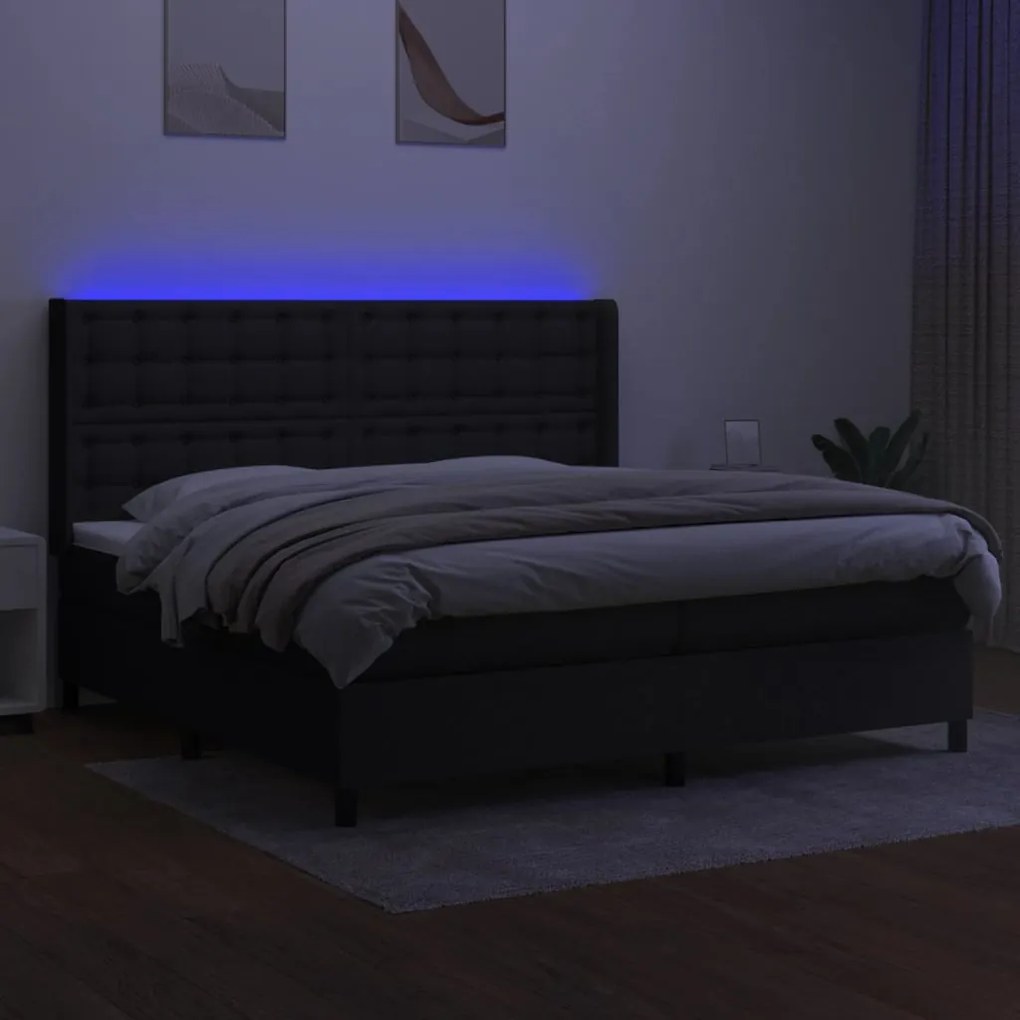 vidaXL Κρεβάτι Boxspring με Στρώμα & LED Μαύρο 200x200 εκ. Υφασμάτινο