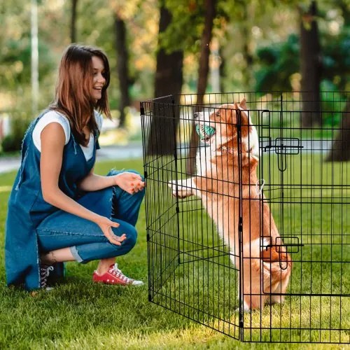 VEVOR Dog Playpen 8 Panels Foldable Metal Dog Exercise Pen with Bottom Pad 30&quot;H