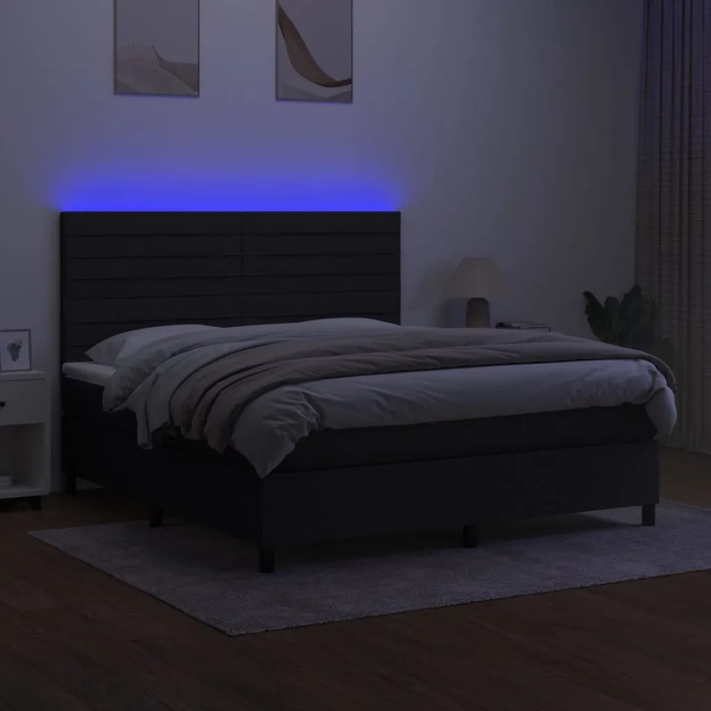 vidaXL Κρεβάτι Boxspring με Στρώμα & LED Μαύρο 180x200 εκ. Υφασμάτινο