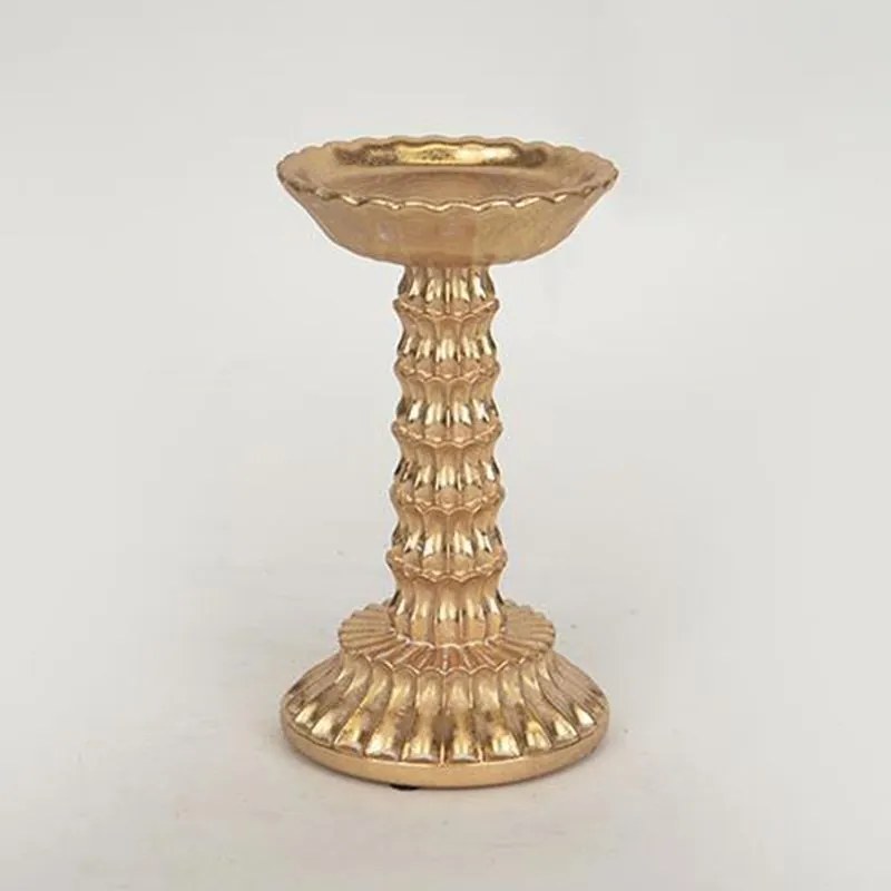 Κηροπήγιο Νούφαρο 752-26034 10,5x10,7x18cm Gold Estheti Home Πολυρεσίνη