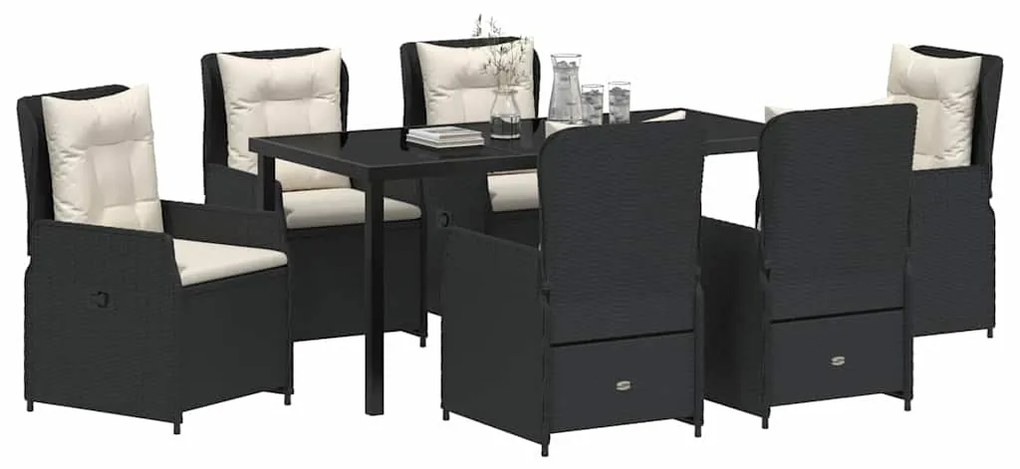 vidaXL Σέτ φαγητού για κήπο 7 pcs Μαύρο συνθετικό ρατάν