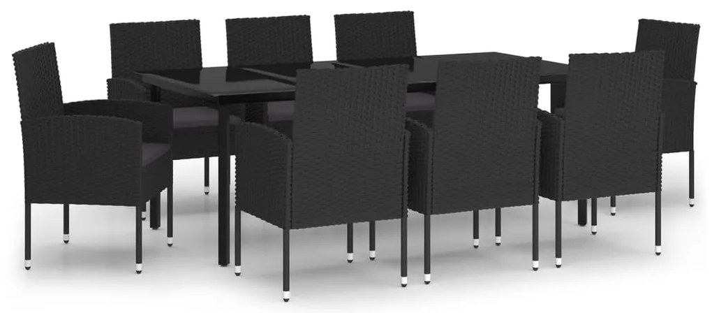 vidaXL Σετ Τραπεζαρίας Κήπου 9 Τεμαχίων Μαύρο