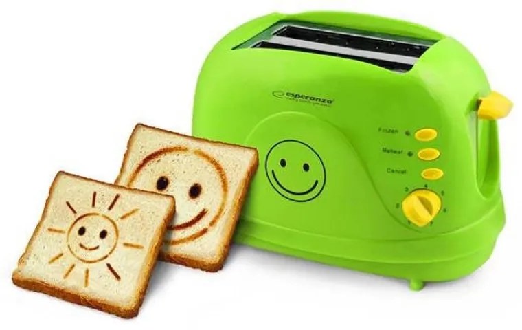 Προϊόν με ανοιχτή συσκευασία: Esperanza EKT003 Smiley Toaster, 750W, 2 Smiley Stamps, 7 Levels, Green