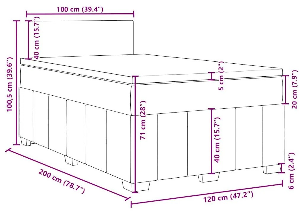 Κρεβάτι Boxspring με Στρώμα Μπλε 120x200 εκ. Υφασμάτινο - Μπλε