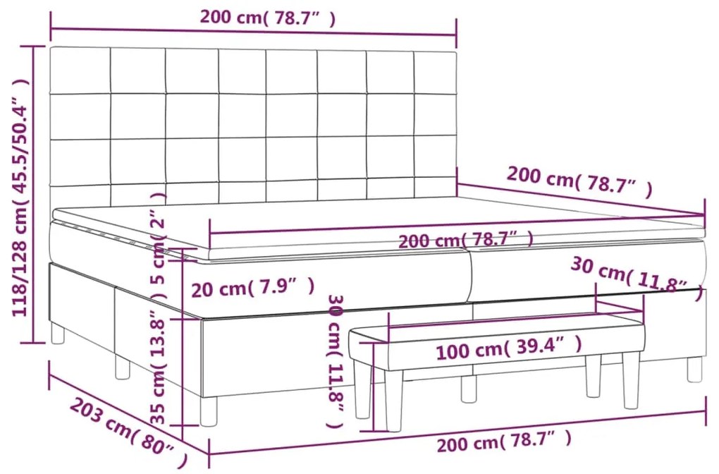 Κρεβάτι Boxspring με Στρώμα Σκούρο Γκρι 200x200 εκ. Βελούδινο - Γκρι