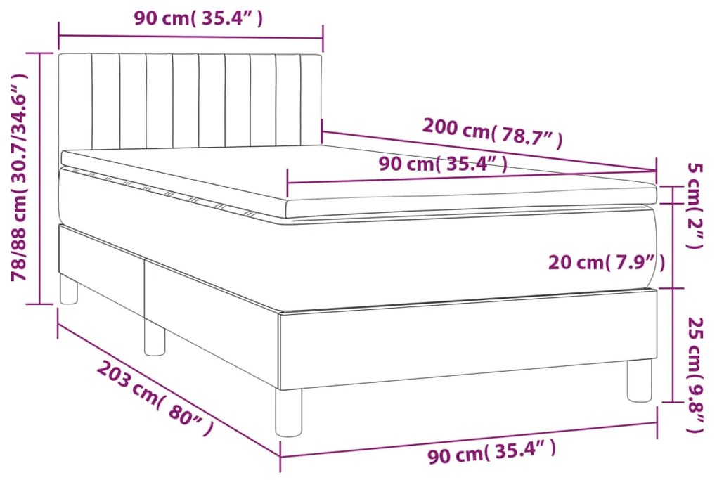 ΚΡΕΒΑΤΙ BOXSPRING ΜΕ ΣΤΡΩΜΑ &amp; LED ΑΝ.ΓΚΡΙ 90X200 ΕΚ. ΥΦΑΣΜΑΤΙΝΟ 3133285