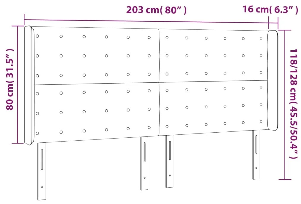 ΚΕΦΑΛΑΡΙ ΚΡΕΒΑΤΙΟΥ LED ΜΑΥΡΟ 203X16X118/128 ΕΚ. ΒΕΛΟΥΔΙΝΟ 3124550