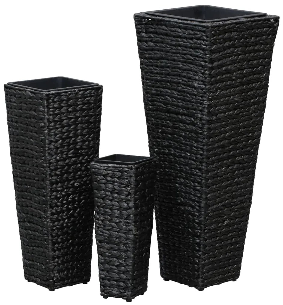 vidaXL Γλάστρες Υπερυψωμένες 3 τεμ. Μαύρες από Υάκινθο του Νερού