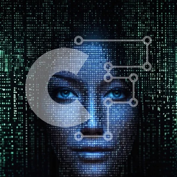 Intra Συλλεκτικό Ξύλινο Παζλ Plywood  4mm - Binary Code Woman's Face - Τεχνολογία και AI Σε Ξύλινο Κουτί - Διαστάσεις Puzzle: 10x10 cm – 25 κομμάτια