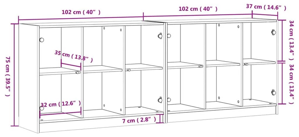 Βιβλιοθήκη με Πόρτες Καφέ Δρυς 204x37x75 εκ. Επεξ. Ξύλο - Καφέ