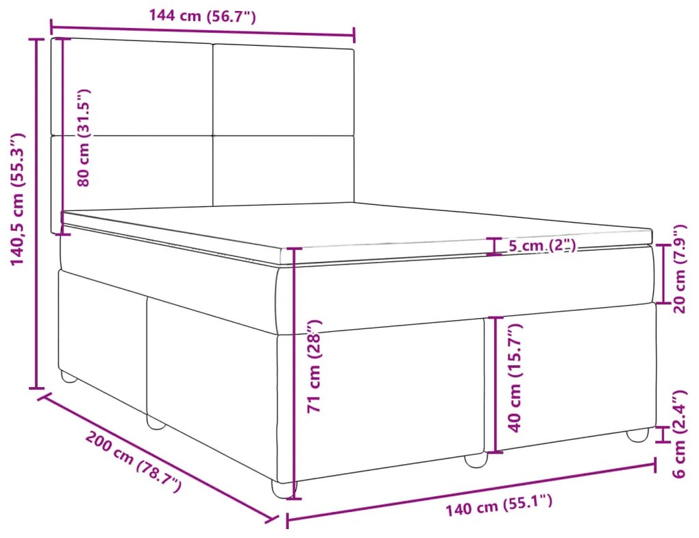 Κρεβάτι Boxspring με Στρώμα Σκούρο Καφέ 140x200 εκ Υφασμάτινο - Καφέ