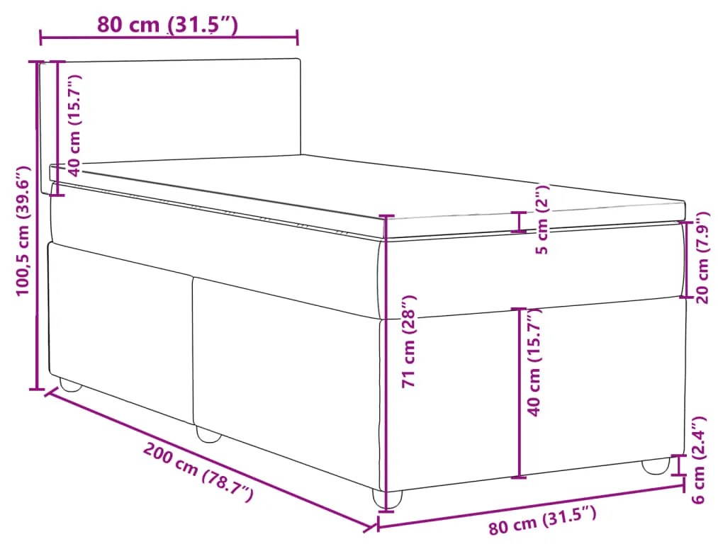 Κρεβάτι Boxspring με Στρώμα Κρεμ 80 x 200 εκ. Υφασμάτινο - Κρεμ