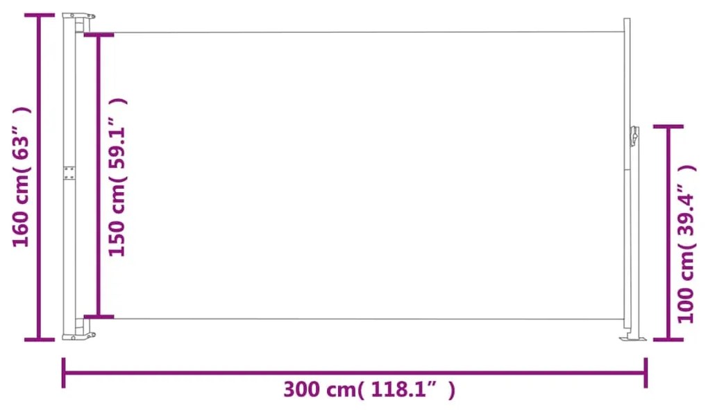 Σκίαστρο Βεράντας Πλαϊνό Συρόμενο Μπλε 160 x 300 εκ.  - Μπλε