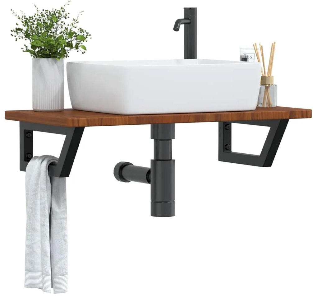 Ράφι Νιπτήρα Τοίχου από Ατσάλι / Μασίφ Ξύλο Δρυός