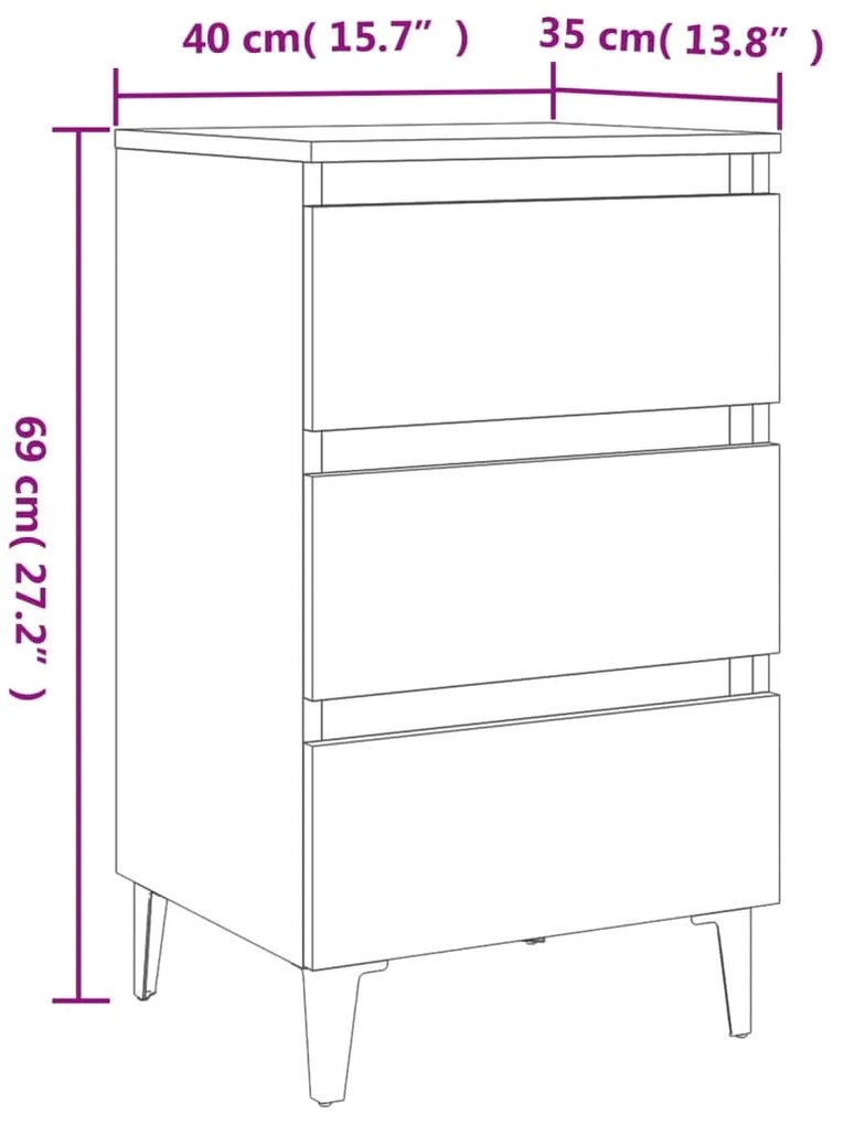 Κομοδίνο Καπνιστή Δρυς 40 x 35 x 69 εκ. με Μεταλλικά Πόδια - Καφέ