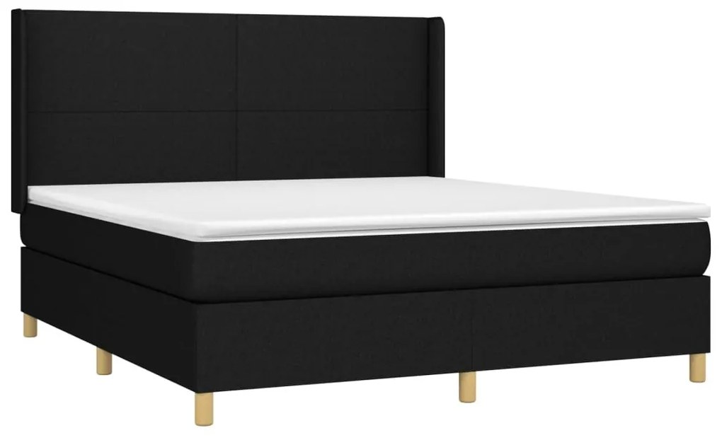 Κρεβάτι Boxspring με Στρώμα &amp; LED Μαύρο 160x200 εκ. Υφασμάτινο - Μαύρο