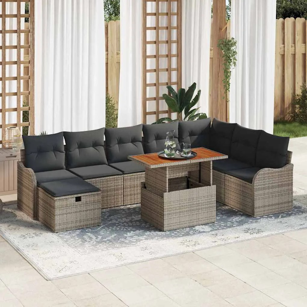 vidaXL Σετ Καναπέ Κήπου Ρυθμιζόμενο ύψος 9 pcs Γκρι συνθετικό ρατάν